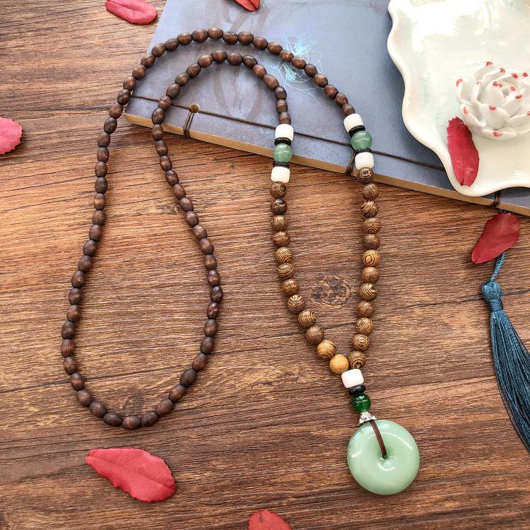 Colier lung etnic retro nepalez cu aripi de pui din lemn și margele Bodhi - Accesoriu de modă unisex