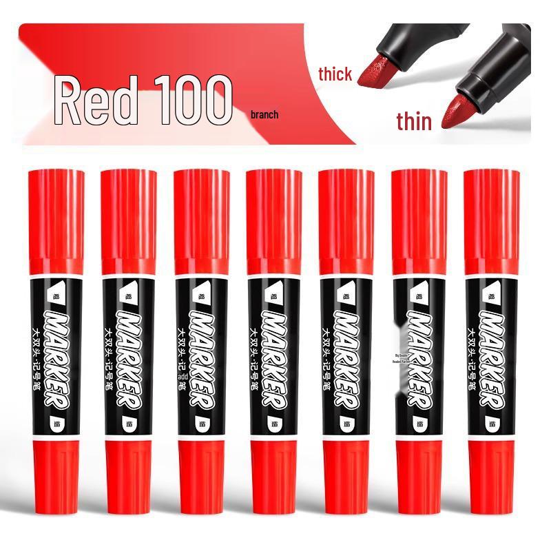 Large Double-Headed Oily Waterproof Marker - Black & Red Broad Tip, Non-Fading, Oil-Proof for Industrial Use