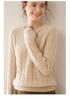 Women's Retro Cable Knit Cashmere Pullover - Soft, Skin-Friendly, Long-Sleeved, Round Neck Base Layer.