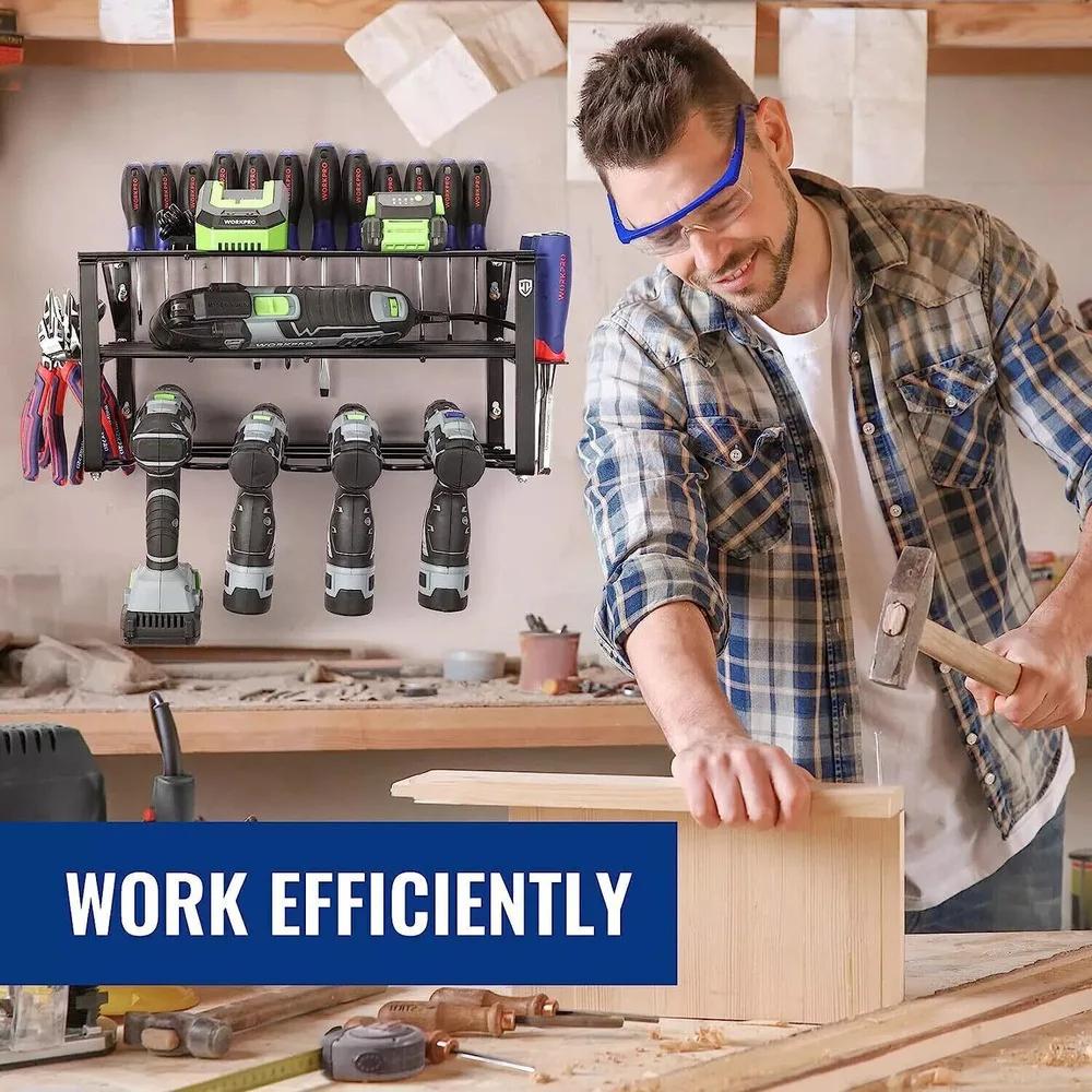 3/4 Layers Wall Mounted Electric Tool Storage Rack Heavy-duty Floating Tool Rack Handheld Electric Drill Metal Storage Rack