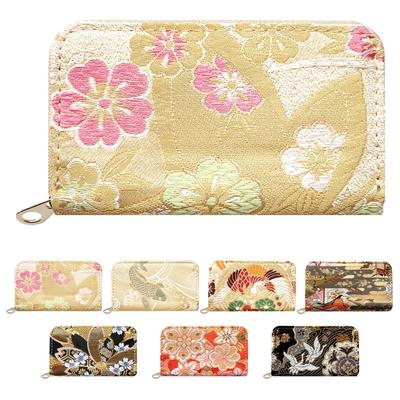 Pine Coin Case with Round Perfect for Elegant and with Shippo Pattern and Cherry Blossoms [leo&aoi] Nishijin-ori Zipper, Kimono, High-Quality Case,