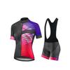 Damen-Radsport-Set mit Stehkragen und durchgehendem Reißverschluss, Kurzarm-Trikot mit Schwarz-Weiß-Trägerhose, Schnell trocknend, Atmungsaktiv, 2-teilig