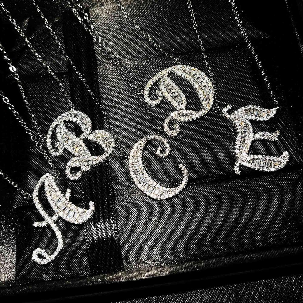 

French Letter Necklace Personalized Name 26 Alphabet T Square Full Diamond Pendant for Women Jewelry Gift Letter A