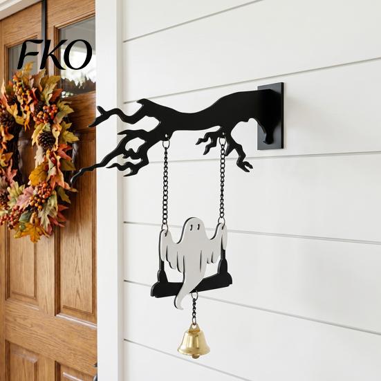 Fun Halloween Decorations Wall Mounted Hanging Bell, Clear Sound Ghost/Bat Decorative Cute Dinner Bell for Outdoor Front Door Garden Porch