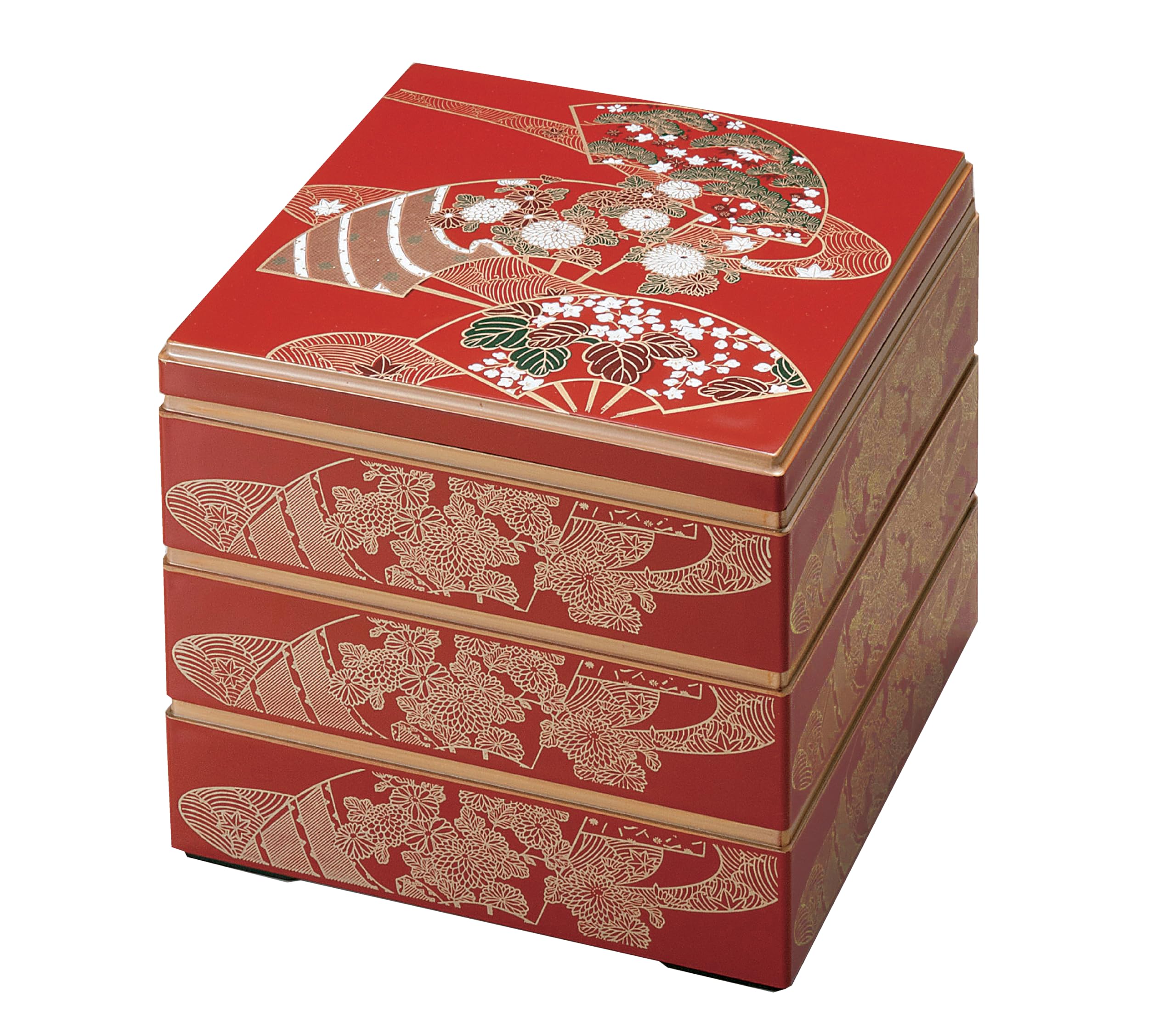 

Лаковая посуда Wakaizumi Kurashige с красным веером Лаковая посуда, 6,5-дюймовая коробка, 3-ярусная, (черный интерьер), H-156-58A