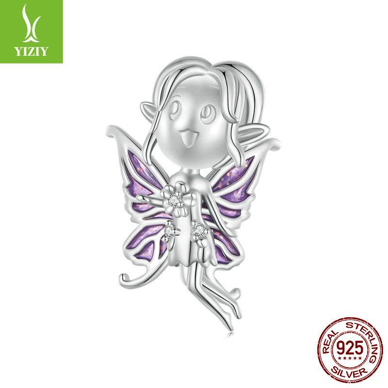 S925 Sterling Silver Purple Butterfly Elf Diy Bratara Pandantiv cu margele
