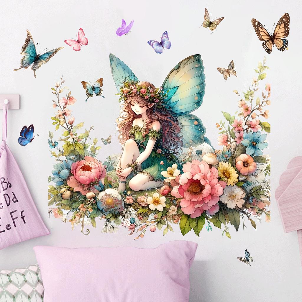 Elf and Flower Butterfly Theme Bedroom Living Room Children's Room Stickers