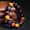 Natural Colorful Ball-Shaped Tiger Eye Bracelet with Blue Red Beads for Women Men Party Occasion Stretch Sizes 10-20mm AAAAAA
