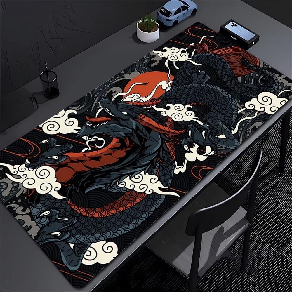 Traditional Dragon Wave Desk Mat Waterproof Nonslip Extended Mouse Pad