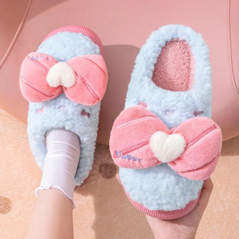 2025 winter new cotton slippers indoor non-slip cute warm plush eva bow cotton mop