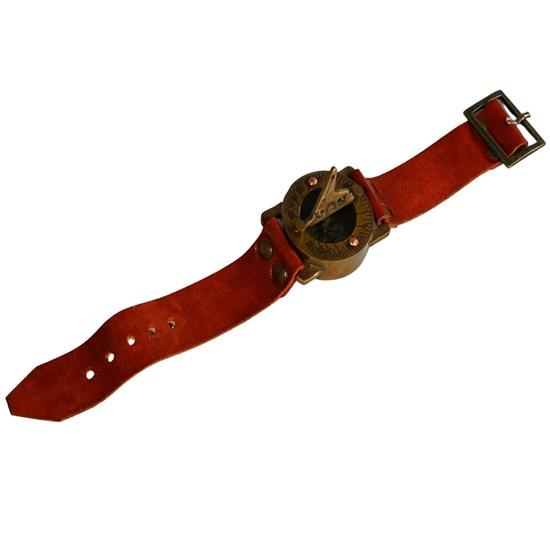 Steampunk Brass Sundial Compass Wristwatch Leather Strap Timepiece