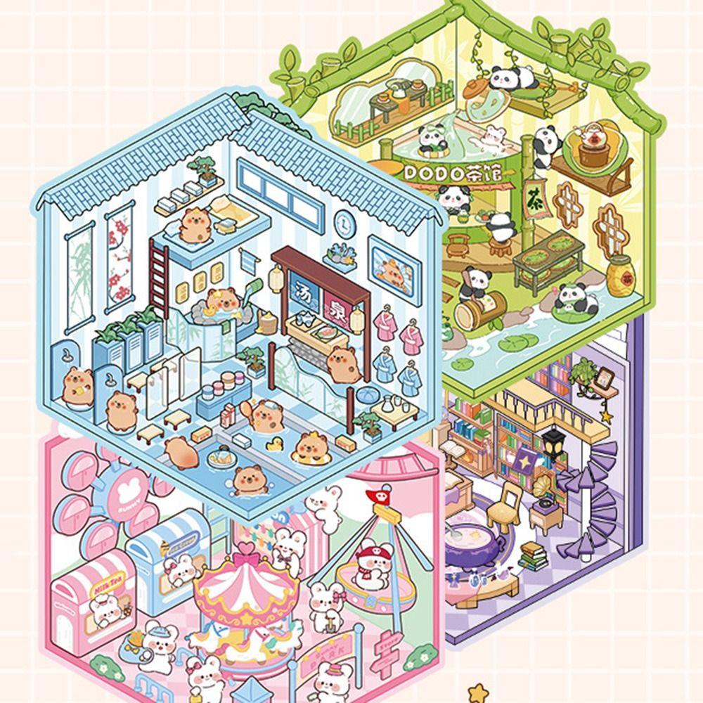 Cartoon Landscape Sticker Book 20in1 Miniature Scene Scrapbook Kit 3D Stickers Scene Set  Kid Toy