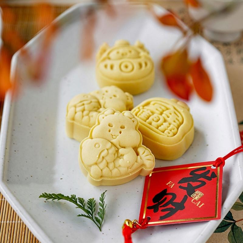 Cute Dragon Mooncakes Stamps Cartoon Dragon Press Molds Mooncakes Molds Mooncakes Press Moulds Suitable for Kitchen Bakings