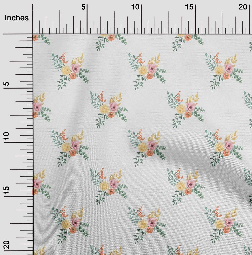 oneOone Cotton Cambric Yellow Fabric Watercolor Floral Sewing Material Print Fabric By The Yard 42 Inch