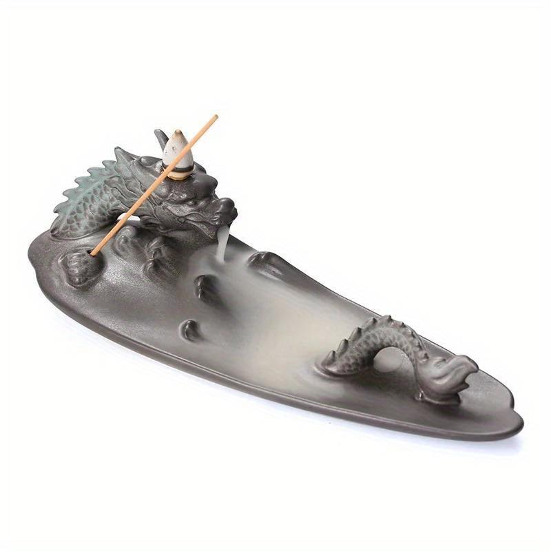1pc Chinese Lukcy Dragon Design Incense Burner Creative Home Decor Incense Stick Holder Portable Ceramic Censer -Without Incense