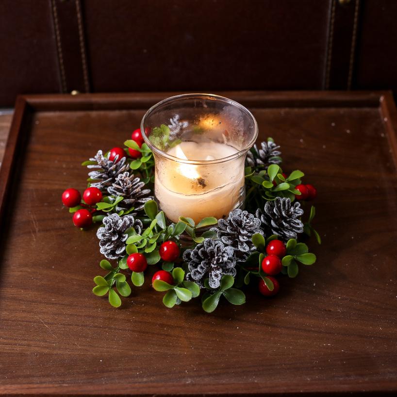 Christmas Decorations Candle Holders Scented Candle Holders Decorative Pinecones Red Berry Wreaths Table Centerpieces