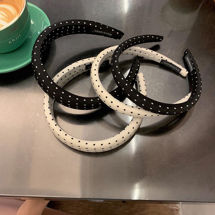 2024 Koreanischer gepunkteter schwarz-weißer Damen-Stirnband mit breiter Krempe zum Gesichtwaschen