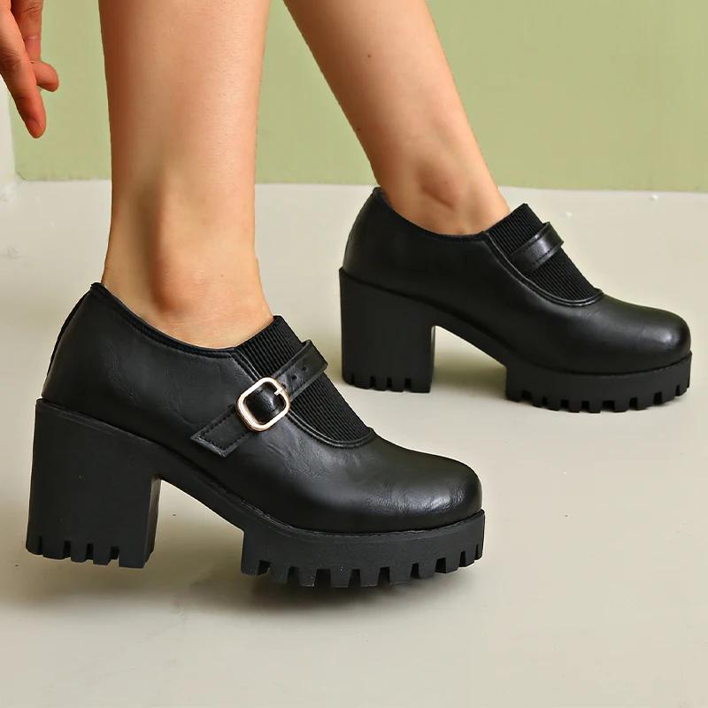 

Женские кожаные ботильоны на платформе, высокие каблуки, лоферы, женская обувь, тренд 2025 года, элегантные зимние новые мотоциклетные ботинки Mujer Botas 42 чёрный