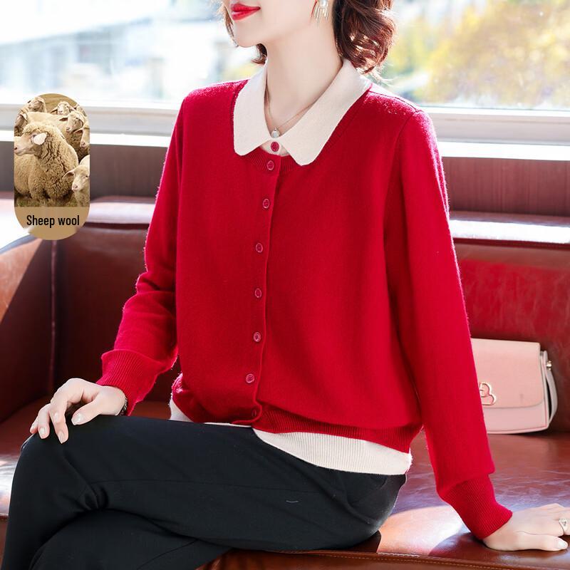 

QianLian Women s 100% Merino Wool Faux Two-Piece Knit Sweater L