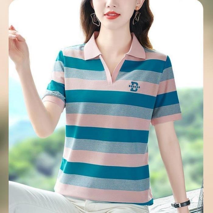 Middle-aged Lapel Short-sleeved T-shirt for Women In Summer New Middle-aged Mothers Large Size Top High-end Polo Shirt for Women