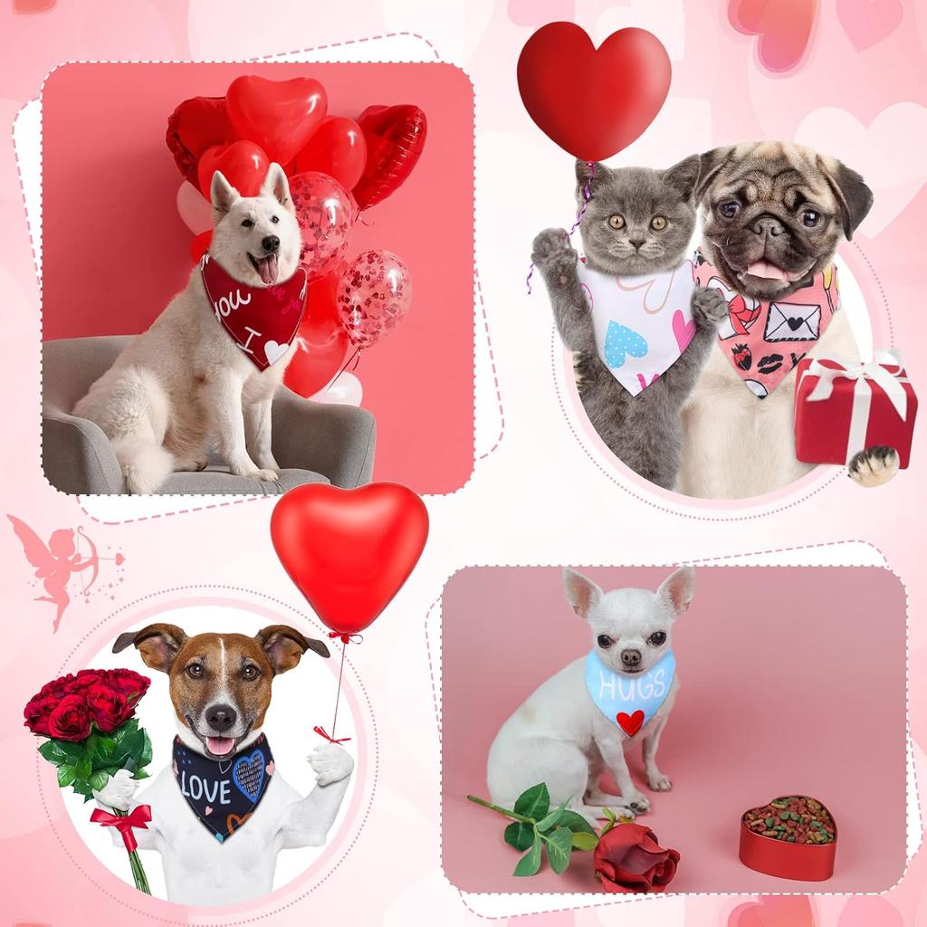 60 Pcs Valentine's Day Dog Bandanas Bulk Heart Pet Bandanas Adjustable Dog Bibs Triangle Scarf Holiday Costume for Small Medium Pet (Heart Pattern)
