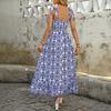 Summer 2026 Ethnic Style Spaghetti Strap Printed Backless Dress - Women's European & American Slit Waist-Cinching Dress