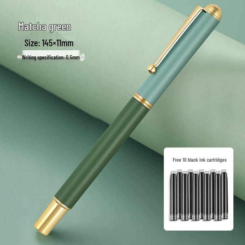 Luxury Signature Fountain Pen Set with Logo Printing, Gift Box, Replacement Ink Cartridge, and Metal Pen Holder