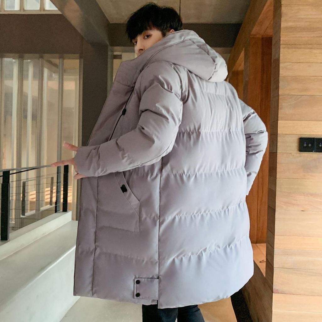 Medium-length Cotton Clothing Men's Section of The Winter of The New Loose Hooded Bakery Clothes Cotton Jacket Thickened Down Cotton Coat