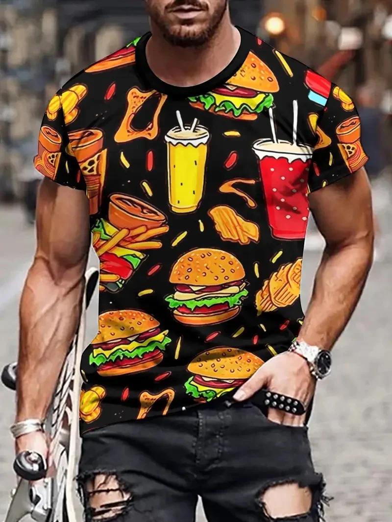 

Men s 3D Printed Food Graphic T-Shirt Burgers Fries & Pizza Artistic Design Tshirts For Men Summer Round Neck Short Sleeve Shirt XXS