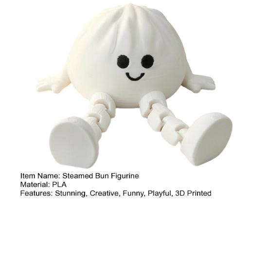 3D Printed Steamed Bun Fidget Toy, Funny Bun Figurine with Movable Joints, Desktop Stress Relief Toy for Home, Office