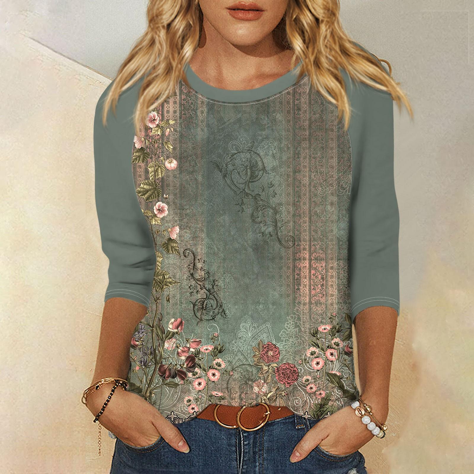 Женская модная повседневная рубашка с круглым вырезом и рукавами 3/4 — фото 6