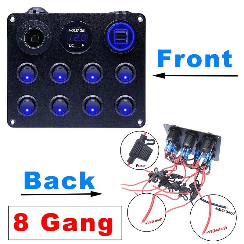 Blue LED Switch Panel 4/6/8 Gang Toggle Switch Control For Car Boat Camper Marine RV 12V Power Outlet USB Charger
