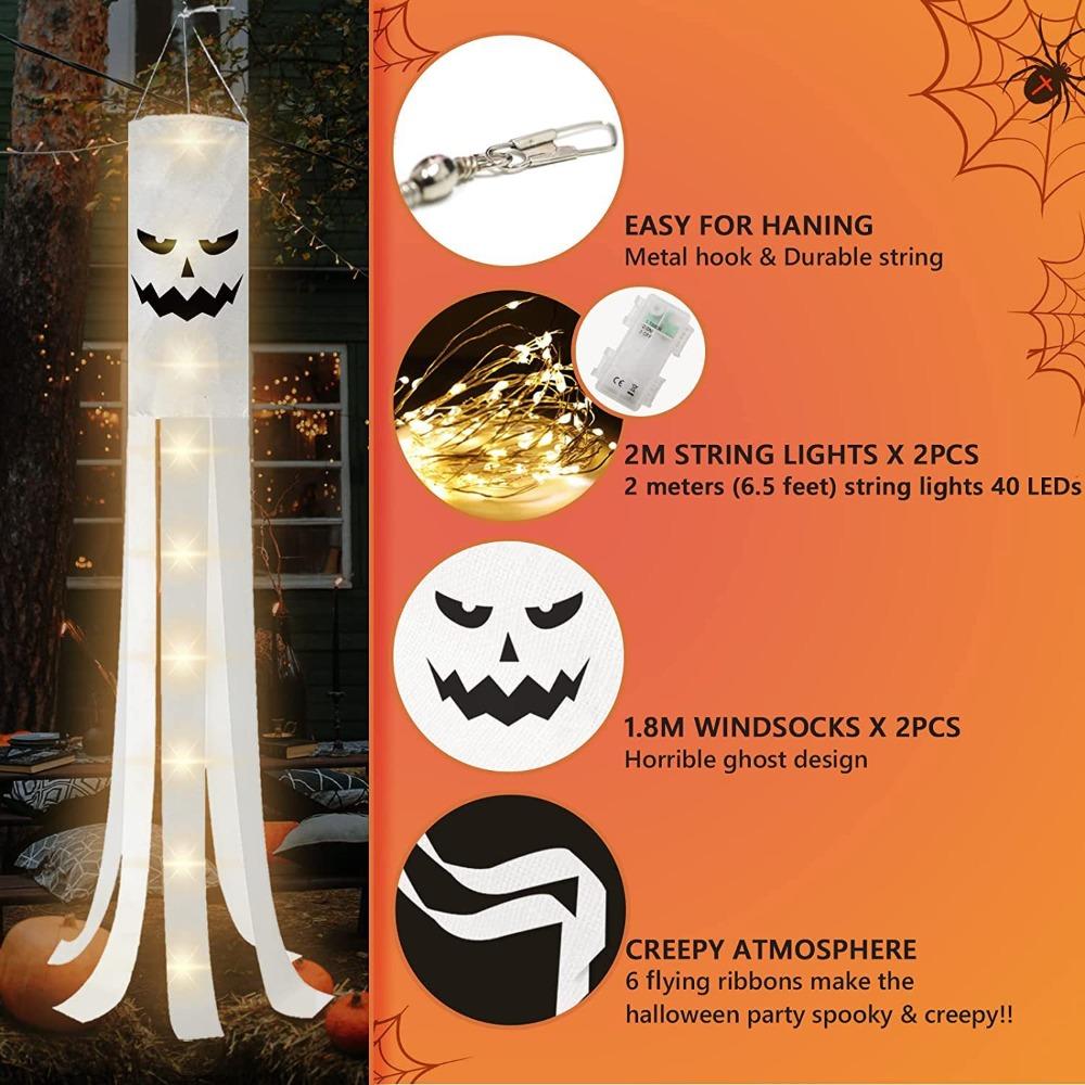 Waterproof Hanging Spooky Flag Luminous Ghost Hanging Decoration  Backyard
