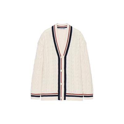 X JW Anderson Collaboration SS23 Spring Summer Collection American V-Neck Retro Two-Tone Striped Design Cable Knit Sweater 460651-01