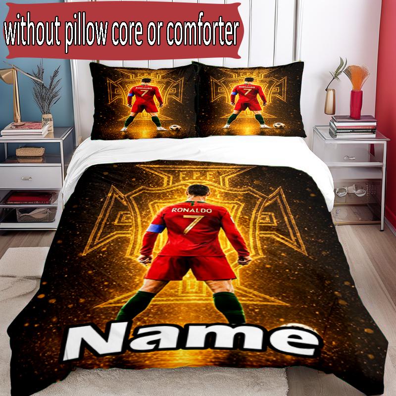 Parure de lit 3 pièces avec housse de couette (1*Housse de couette + 2*Taie d'oreiller, sans noyau), Ensemble de literie personnalisé avec le nom Cristiano Ronaldo et motif, Cadeau de décoration pour chambre à coucher à la maison
