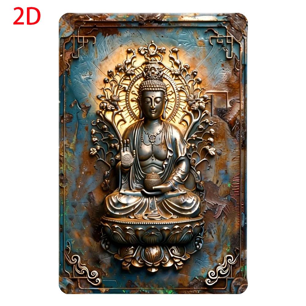 Tin SignVintage Golden Leaf Buddha Aluminum Wall Sign Retro Metal Decor For Home GardenPerfect For Room Decor