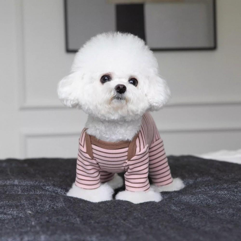 Long Sleeves Dog Jumpsuit Elastic Striped Dog Base Shirt Four-Legged Dog Pajamas  Home Wear