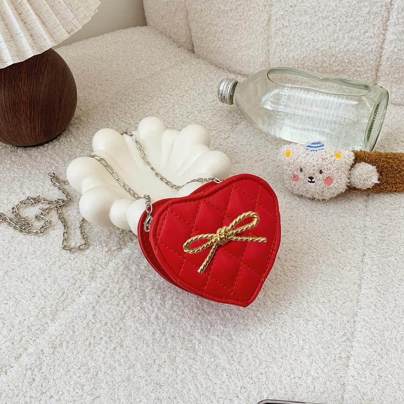 Solid Shape Love Color Bow Chain Shoulder Bag Children Outdoor Bag Crossbody