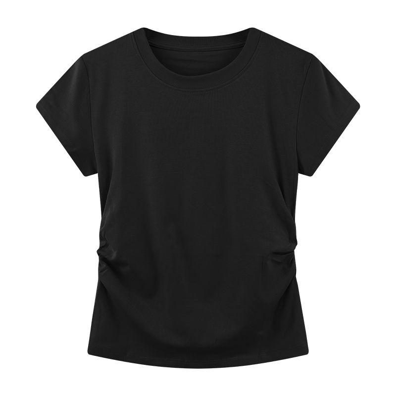 

Женская одежда Мода Однотонная Приталенная Футболка с коротким рукавом Black M