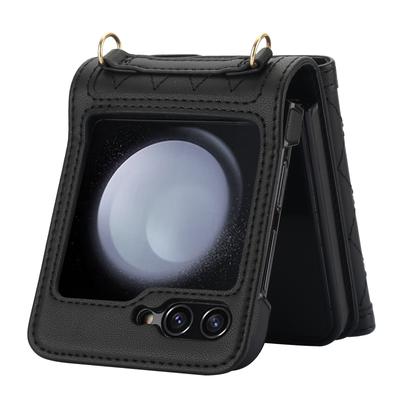 Für Samsung Galaxy Z Flip7 FE 5G/Z Flip6 5G Hülle Kartenhalter PU-Leder+PC Handyhülle mit abnehmbarem Schultergurt
