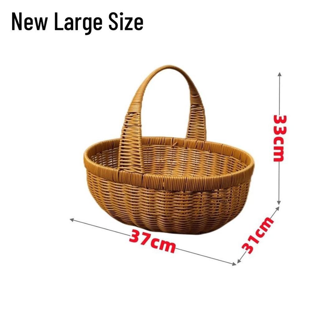 Rattan-Look Iron Frame Handbasket: Plastic Woven Flower, Vegetable, Shopping, Wedding Gift, Outdoor Restaurant Storage Basket.