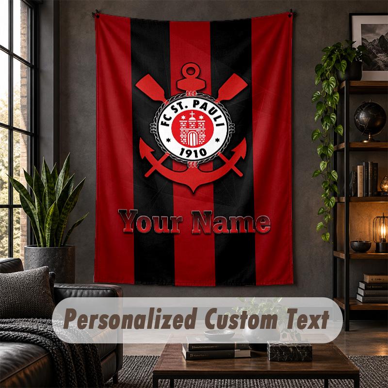 Personalisierte Wandteppich, FC St. Pauli Individueller Text, Wandkunst aus weichem Stoff für die Innendekoration