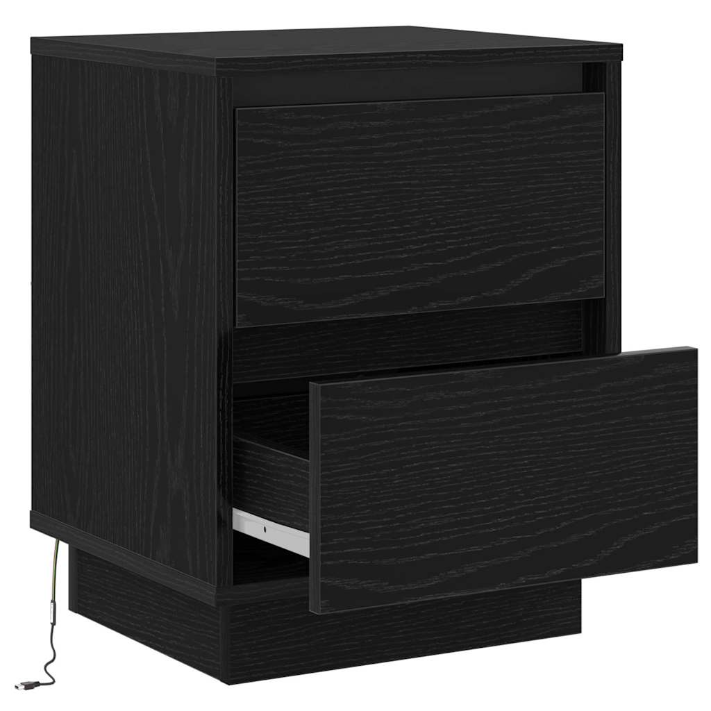 Nightstand Black Oak Look 39 x 34.5 x 50 cm Engineered Wood