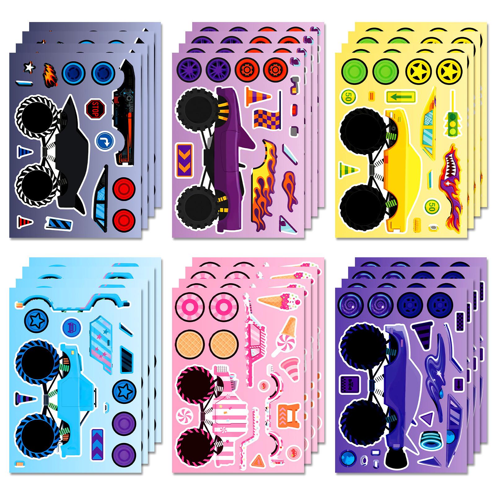 

6 Sheets/Pack Racing Car Decoration Stickers Monster Truck Parts Puzzle Face Change Stickers Creative Hand Collage