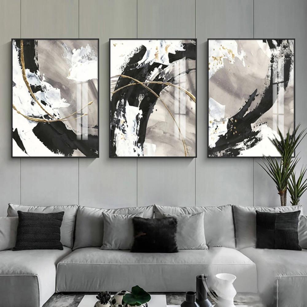 Weiß Grau HD Leinwand Ölgemälde Poster Drucke Haus Schlafzimmer Wohnzimmer Dekoration Moderne Abstrakte Wandkunst Marmor Stil Schwarz