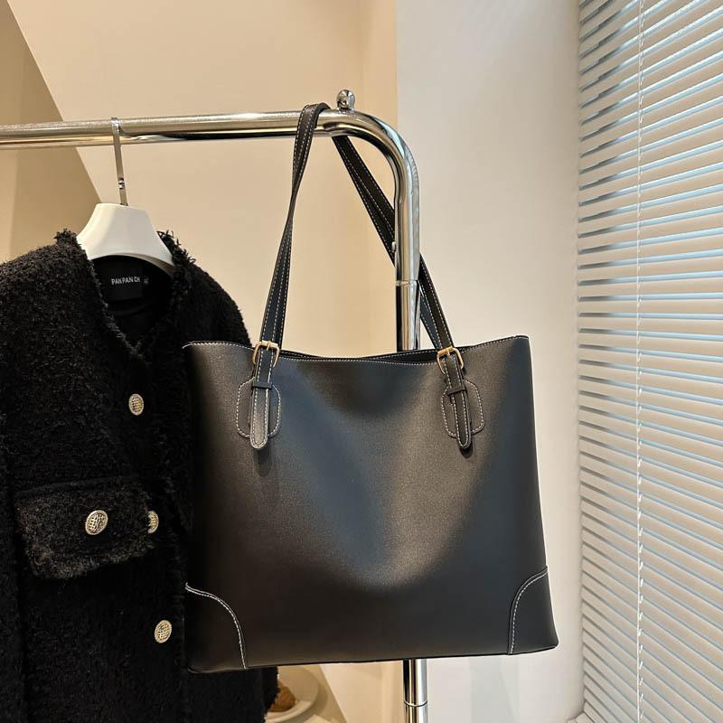 Chic Large Capacity Tote Bag With French Style In Black Khaki And Brown Colors For Trendy Women