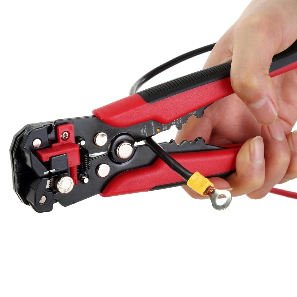 Self-Adjusting Wire Stripper 8TD0016D 24-10 AWG Crimper Wire Cutter with Integrated Stop Micro-Adjust Knob Comfort Grip