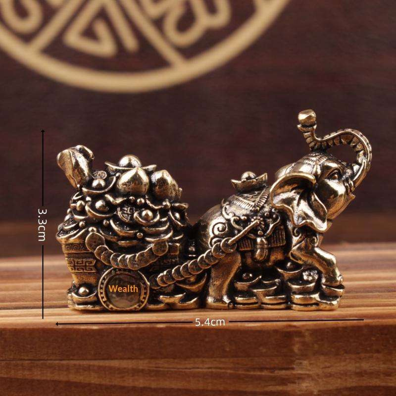 Brass Ornament Treasure Bowl Elephant Pulling Cart Home Craft Living Room Gift Decoration