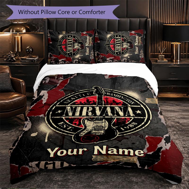 Nirvana Customized Name Text Bedding Set, 1 Duvet Cover & 2 Pillowcases Personalized Bedroom Gift