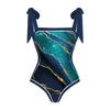 2Pcs/Set Women Printing Monokini with Skirt Sling Bandeau One-Piece Hot Spring Swimsuit with Beach Cover Up
